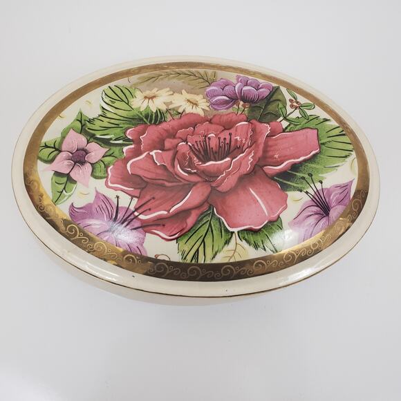 Vintage Trinket Floral Fine Porcelain Music Jewelry Box by Casual Ltd Ed 1995 - Picture 2 of 8